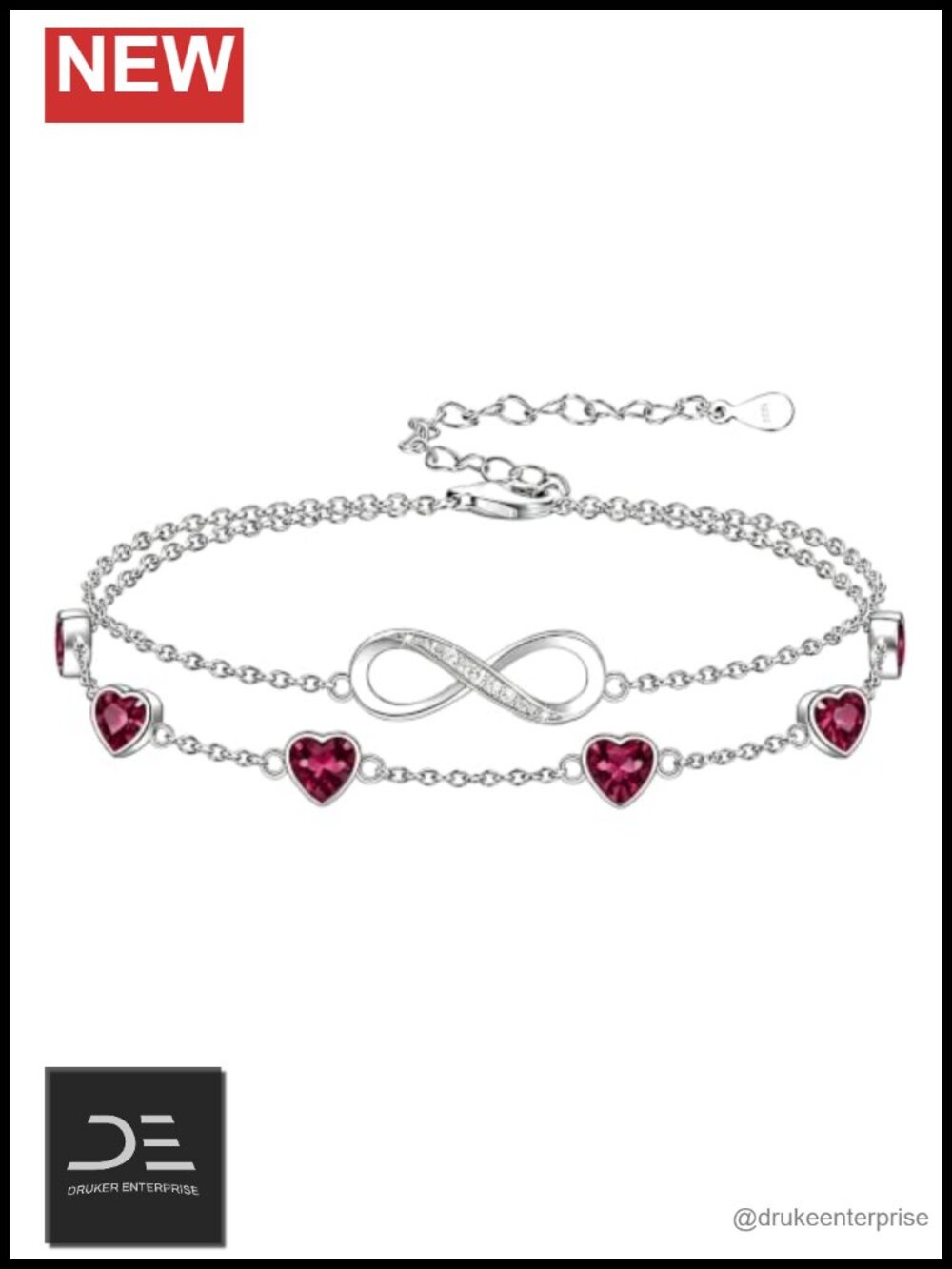 925 Sterling Silver Birthstone Infinity Anklet Bracelet Adjustable Charm Link